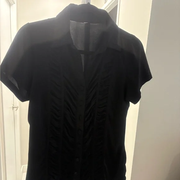 Black Ruffled Button-Front Women’s Top - Picture 1 of 2
